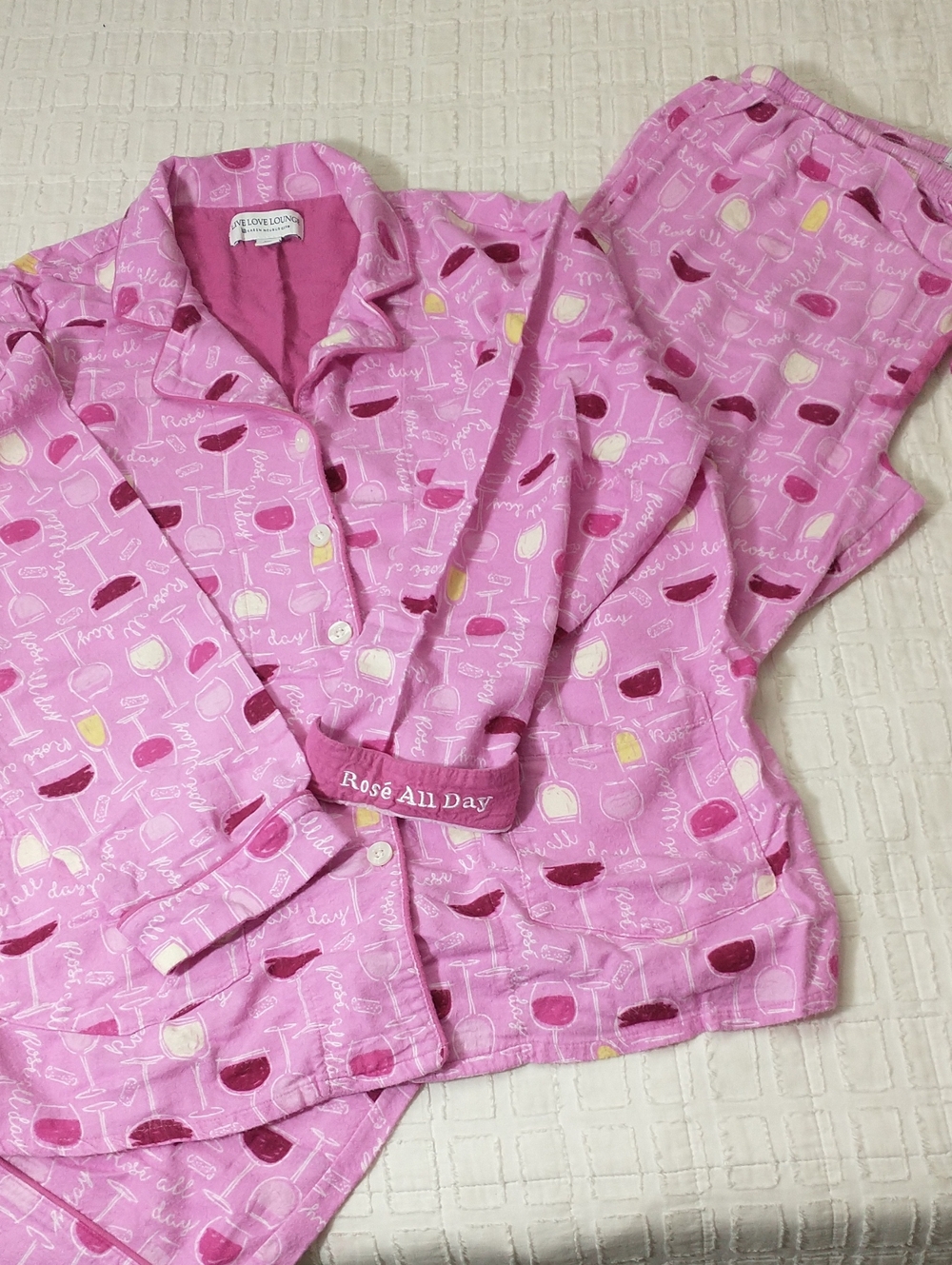 Karen Neuburger Pajama Set, Long Sleeve And Pant, Pink, Wine, Size L
